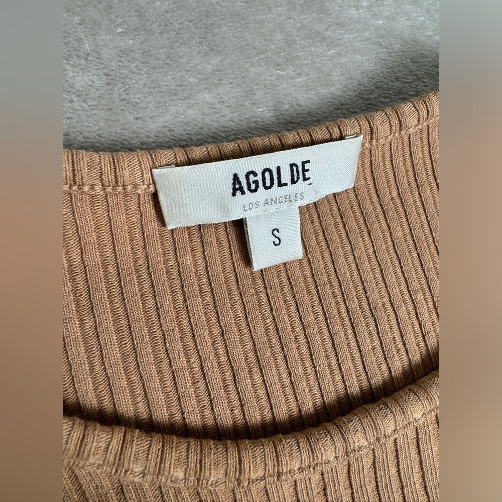 Agolde Women's Top Size Small Tan Neutral Lyza Cut Out Rib Top Classic - Picture 5 of 10